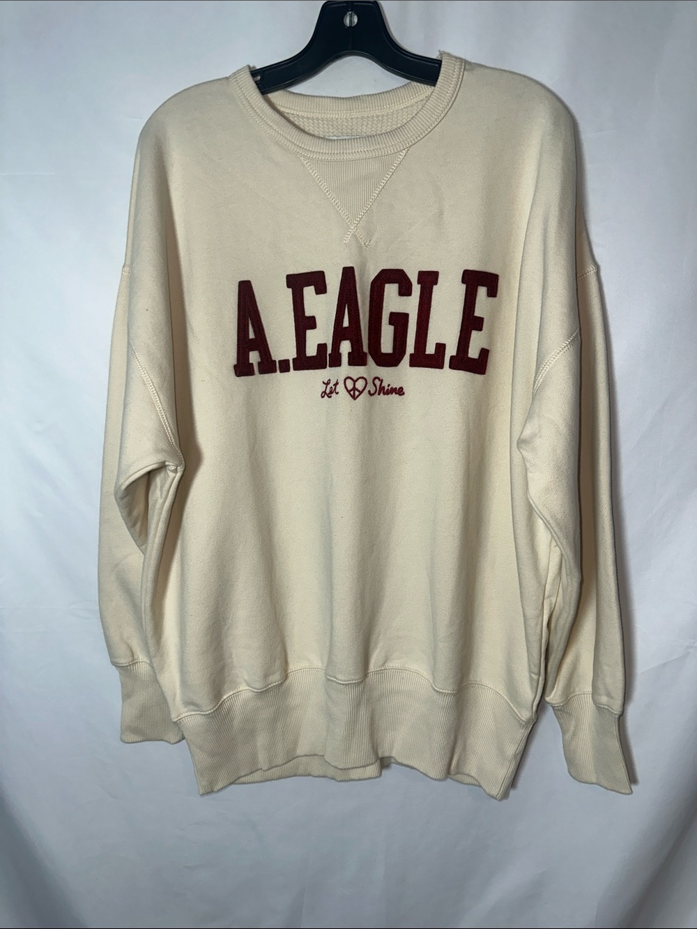 American Eagle Outfitters Cream Sweatshirt with Burgundy Logo